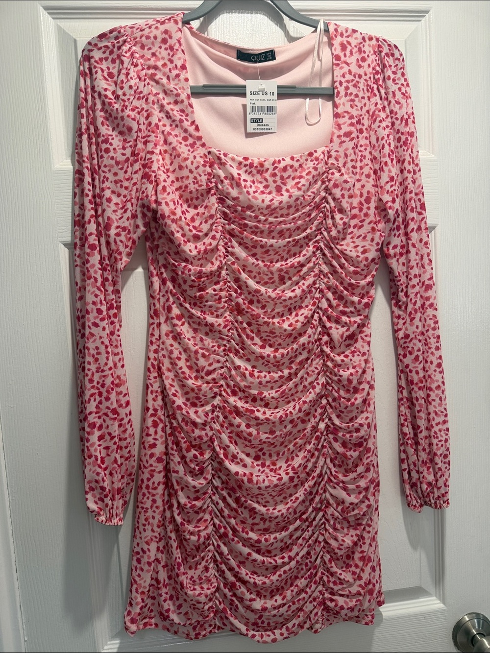 NWT Quiz Pink Mesh Polka Dot/Abstract Spot Bodycon Mini Dress; US Womens 10